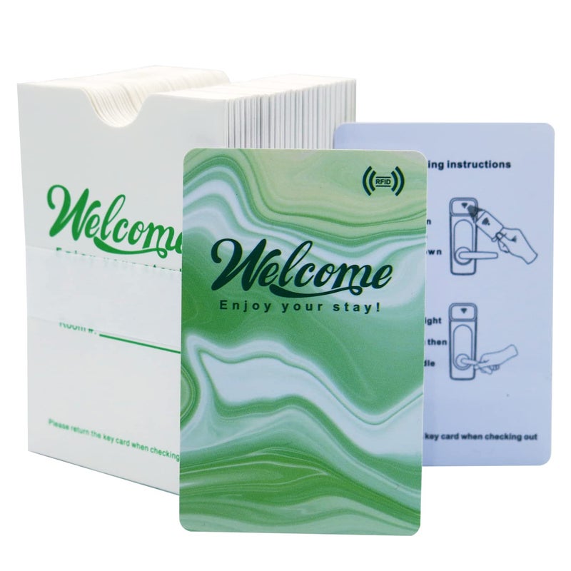 Gialer Hotel Motel RFID Key Card Contactless Motel Key Card with Envelopes Sleeve Welcome Enjoy Your Stay200 Pack Cards 50 Sleeves for Gift Green